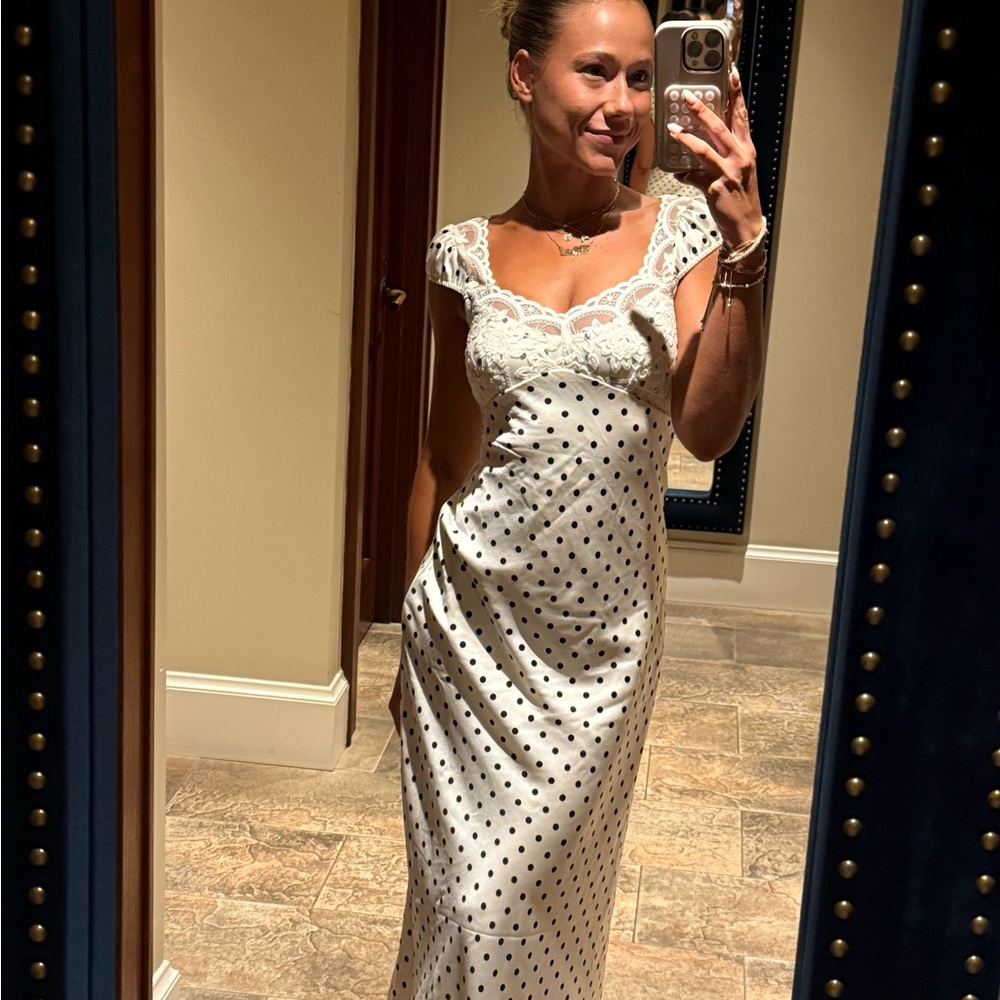Jessica Simpson White and Black Polka Dot Maxi Dress